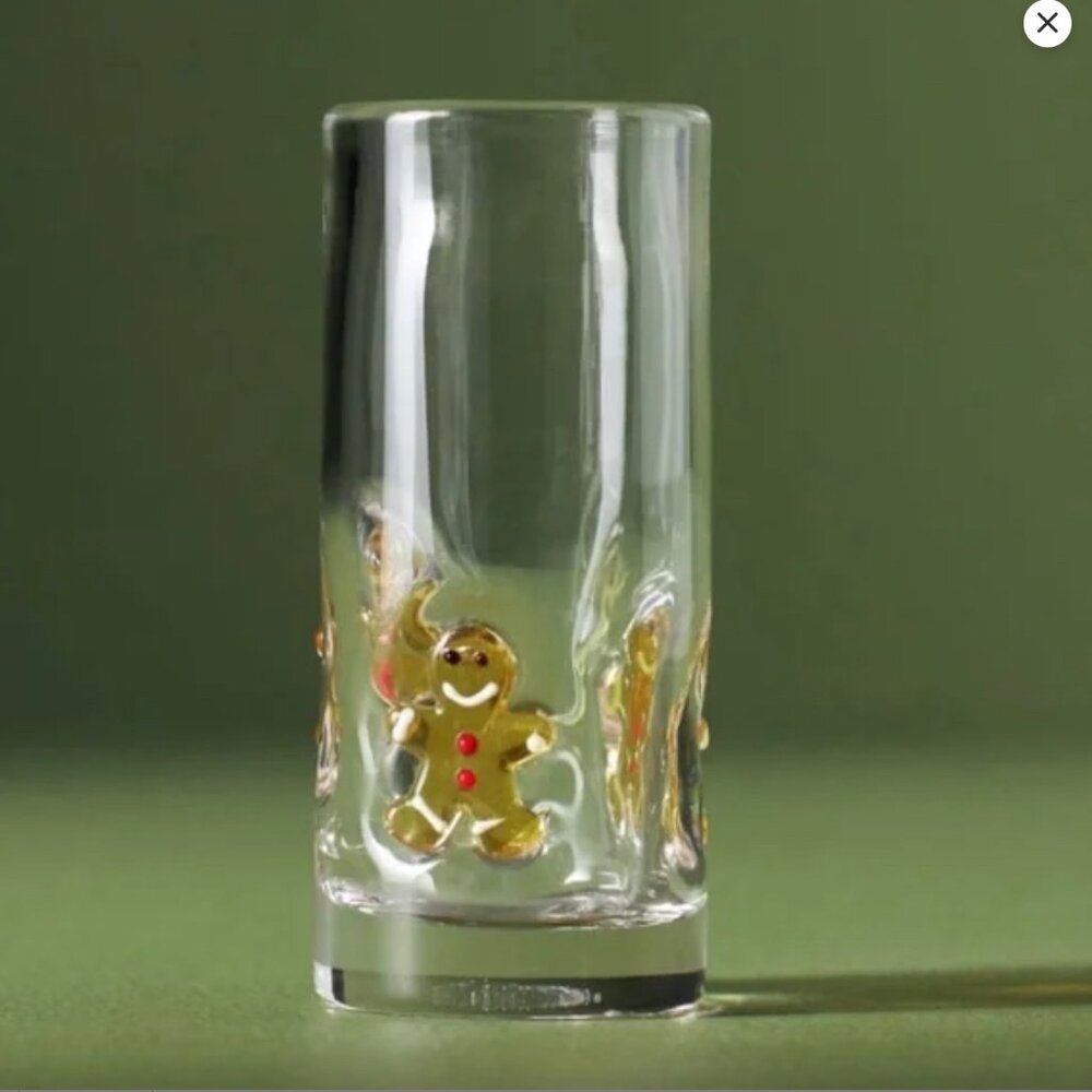 Anthropologie (2) Festive Icon Shot Glass Gingerbread Man -NIB
